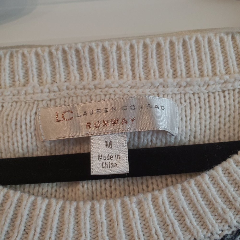 White and Grey striped sweater with lace detail by Lauren Conrad - Picture 9 of 12